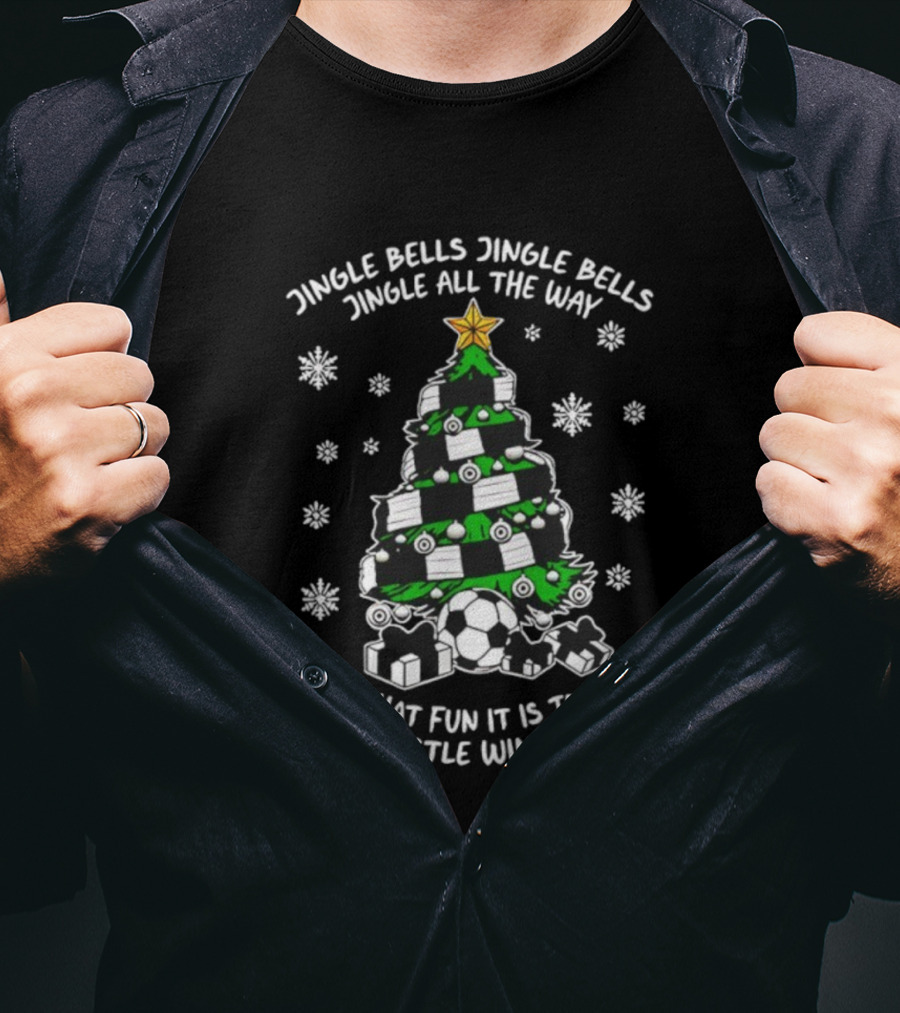 Jingle Bells Jingle All The Way Newcastle Win Away Christmas Tree Soccer Fun T-Shirt
