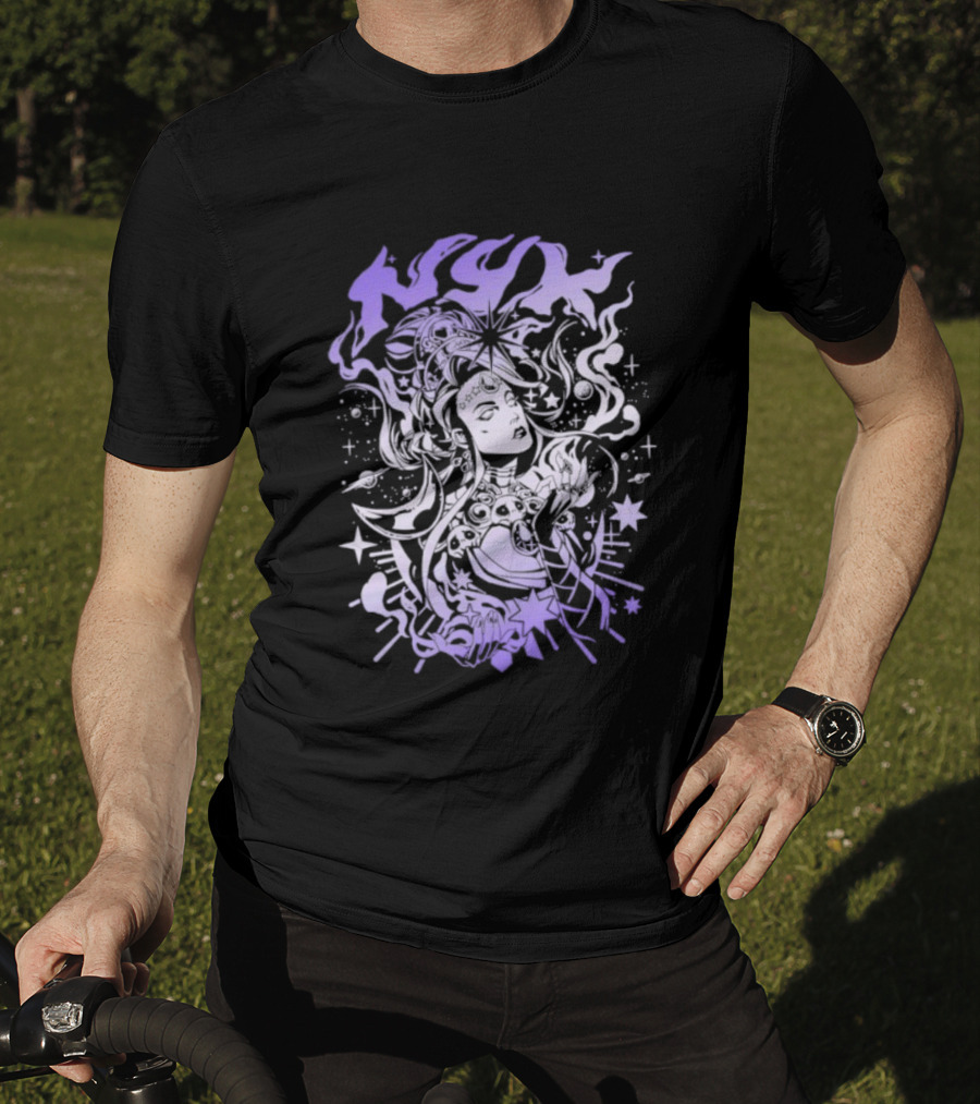 Hades Nyx Night Incarnate Mythology Art Purple Aesthetic Stars And Moons T-Shirt