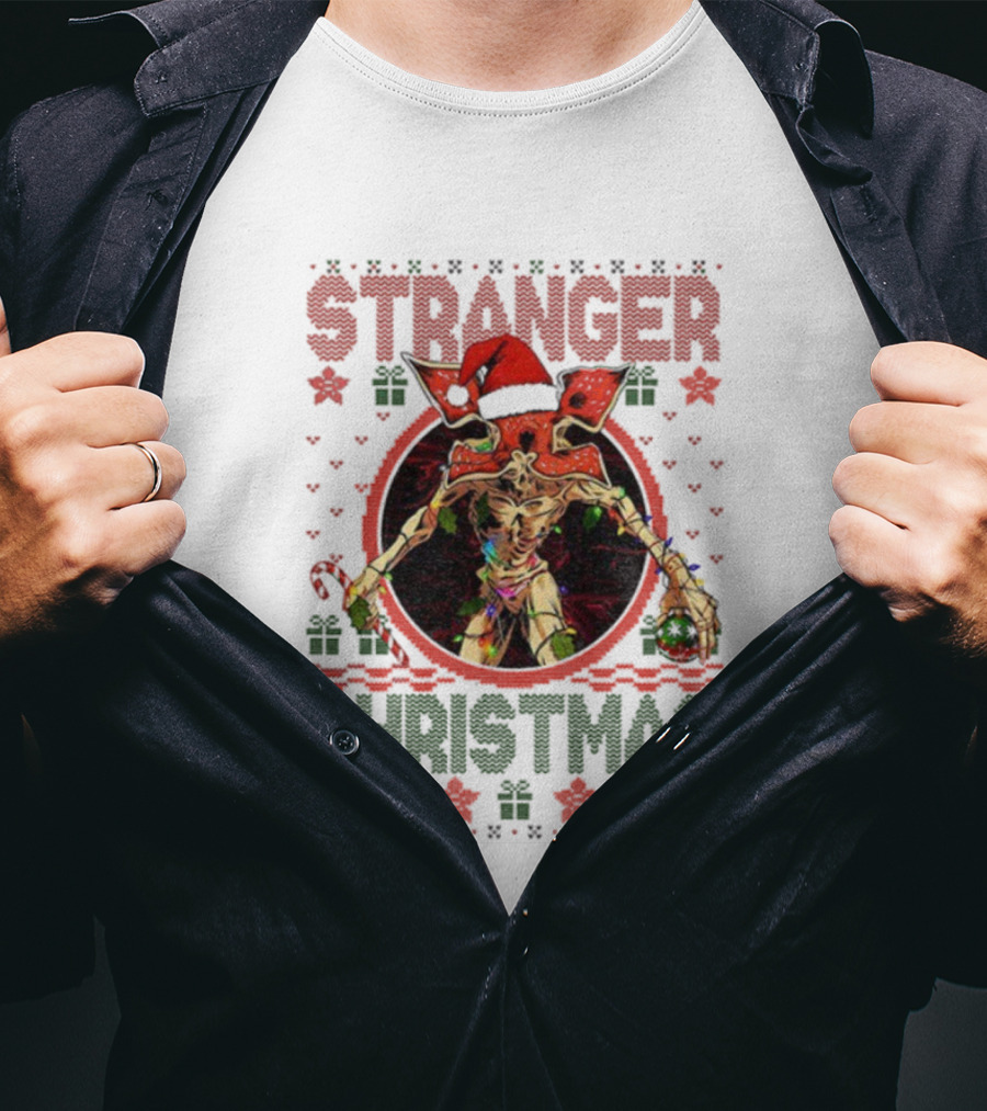 Stranger Christmas Demogorgon Santa Hat T-Shirt