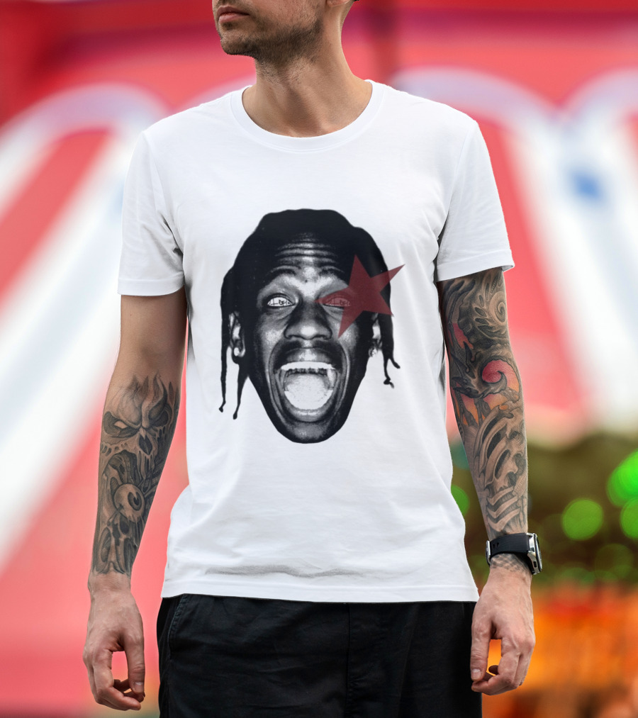 4028 Laflame Red Star Eye Black And White Face Graphic T-Shirt