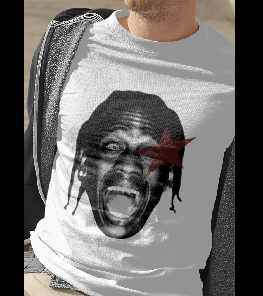 4028 Laflame Red Star Eye Black And White Face Graphic T-Shirt