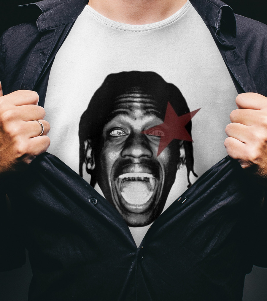 4028 Laflame Red Star Eye Black And White Face Graphic T-Shirt