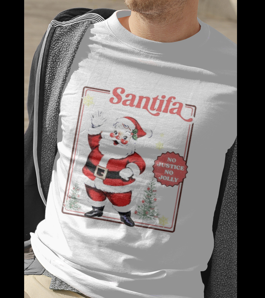 Santifa No Justice No Jolly Vintage Santa Anti Trump Christmas T-Shirt