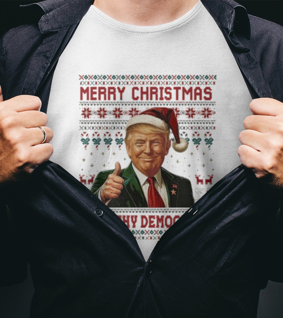 Merry Christmas Ya Filthy Democrats Trump Santa Thumbs Up Holiday Sweater T-Shirt
