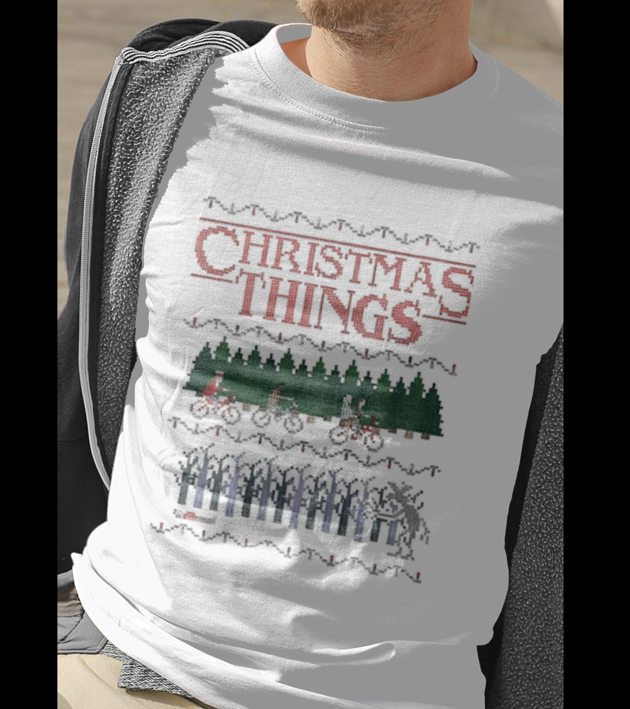 Christmas Things Stranger Upside Down Bicycle Merry Xmas T-Shirt