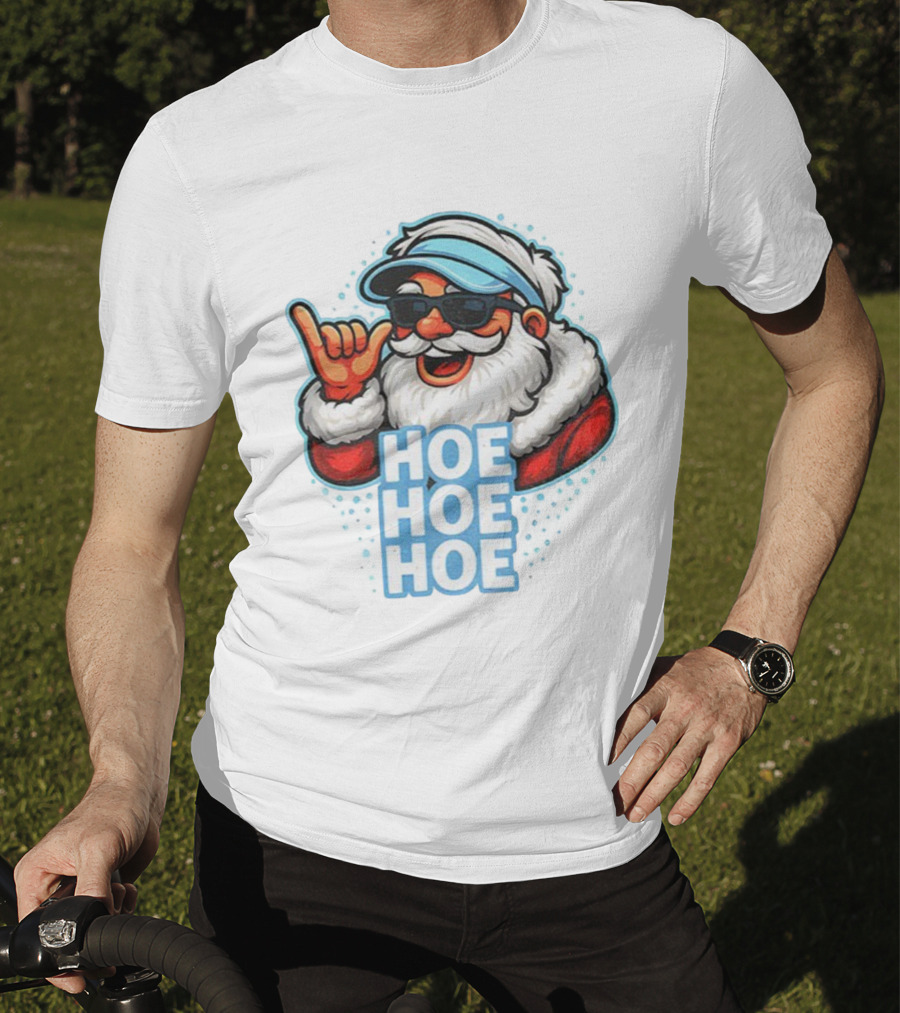 Ho Ho Ho Funny Football Christmas Santa With Sunglasses T-Shirt