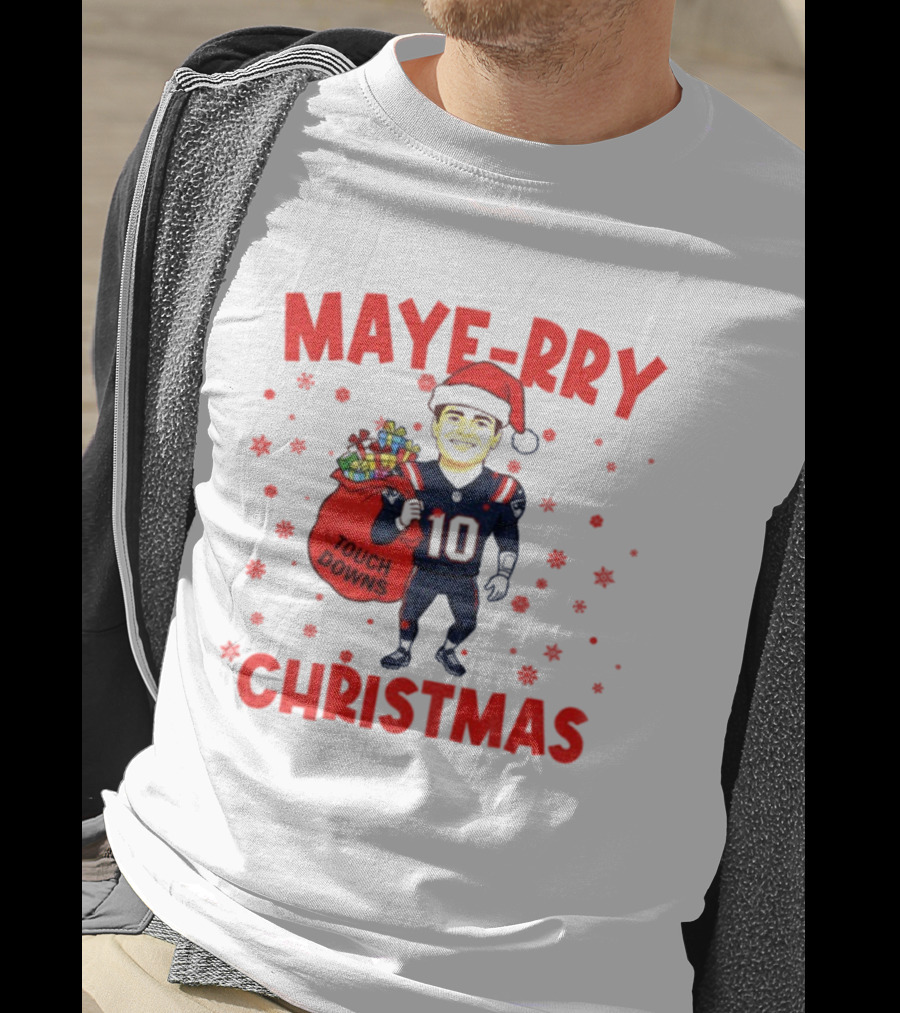 Maye-rry Christmas Drake Maye Santa Hat Touchdowns T-Shirt