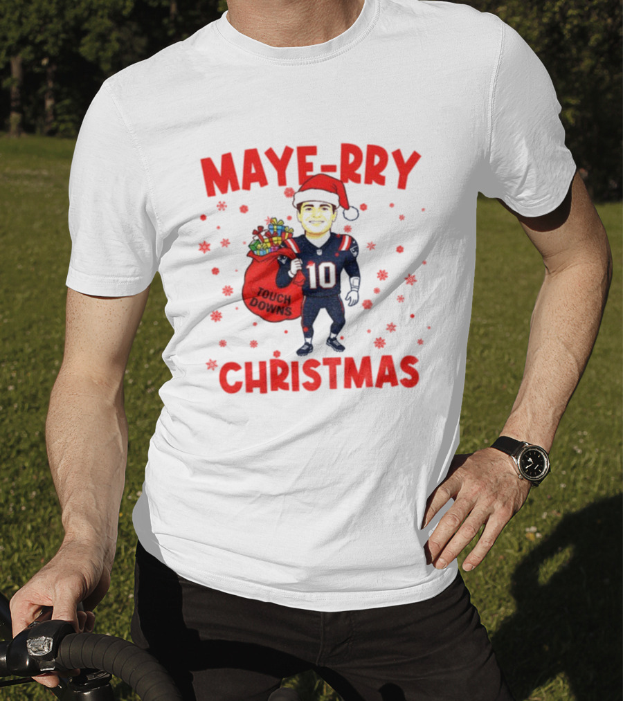 Maye-rry Christmas Drake Maye Santa Hat Touchdowns T-Shirt