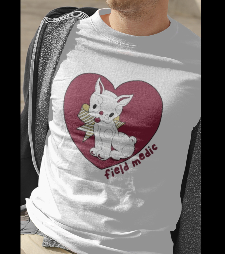 Field Medic Cute Dog Heart Bow Patchwork Style T-Shirt