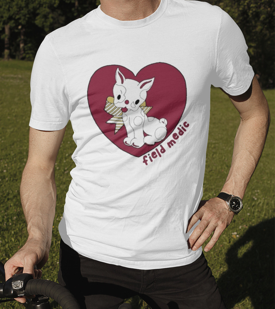 Field Medic Cute Dog Heart Bow Patchwork Style T-Shirt