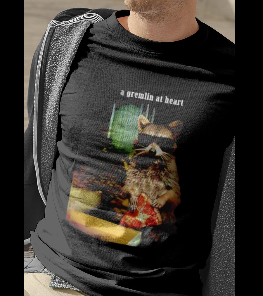 Gremlin At Heart Raccoon Eating Pizza Holding Slice T-Shirt