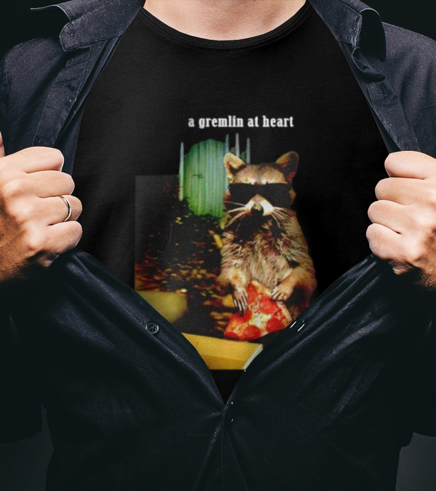Gremlin At Heart Raccoon Eating Pizza Holding Slice T-Shirt