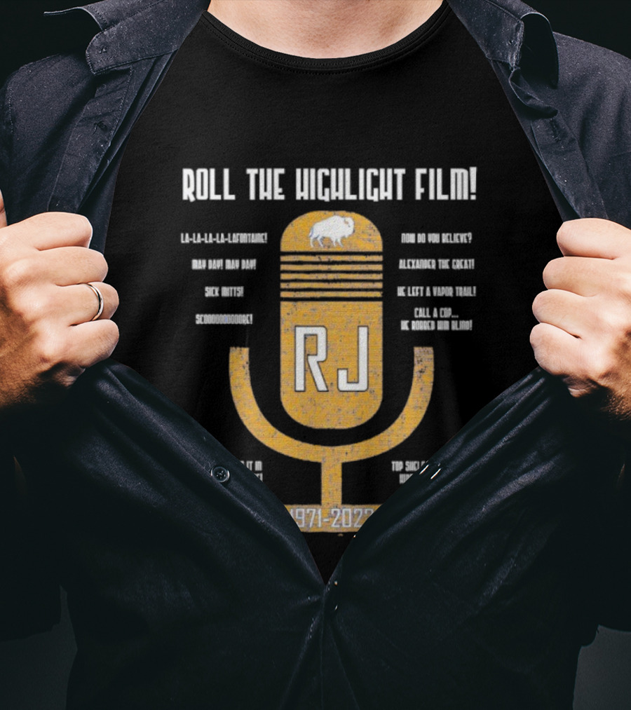 RJ 1971-2022 Roll The Highlight Film Buffalo Bills Microphone Retro Style T-Shirt