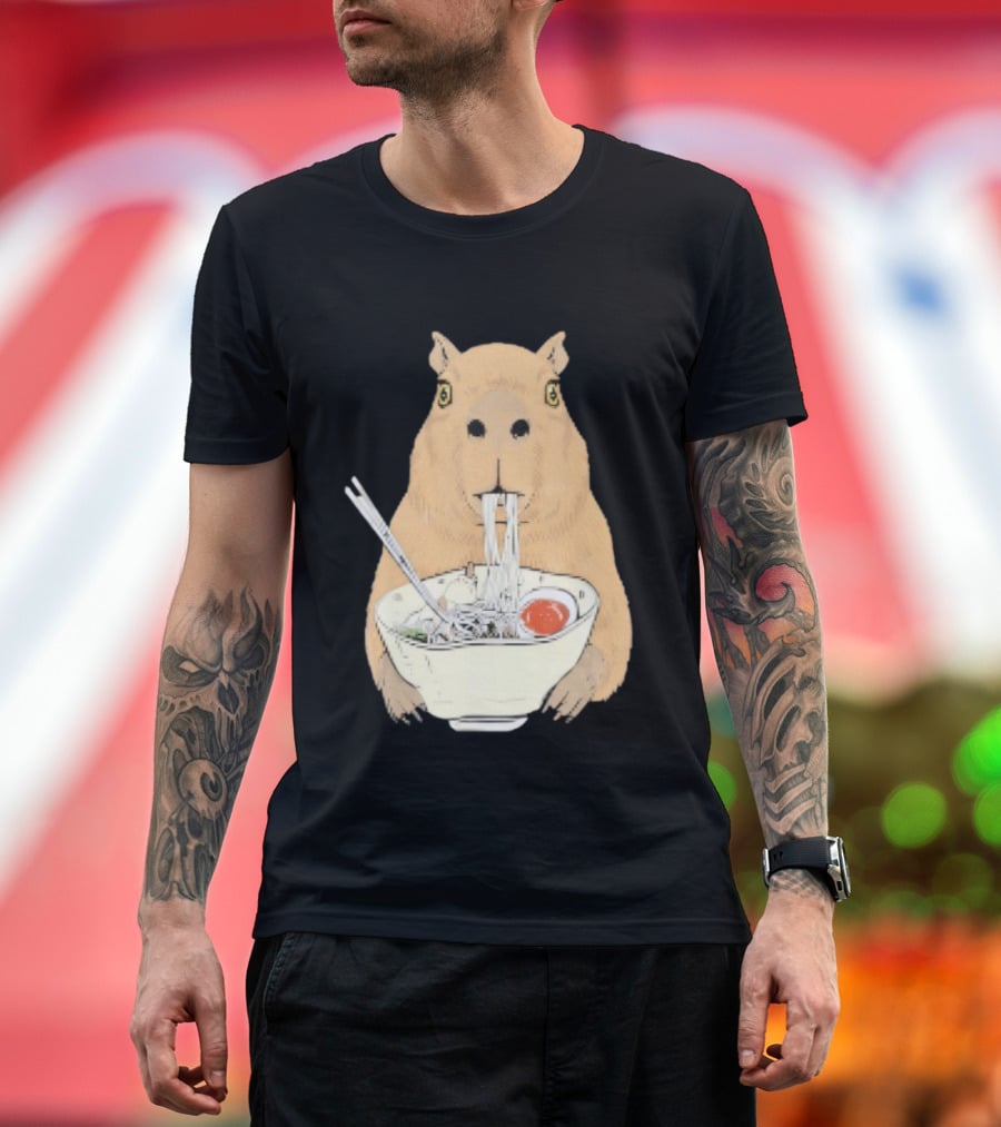 Capybara Eating Ramen Noodles Japanese Style T-Shirt