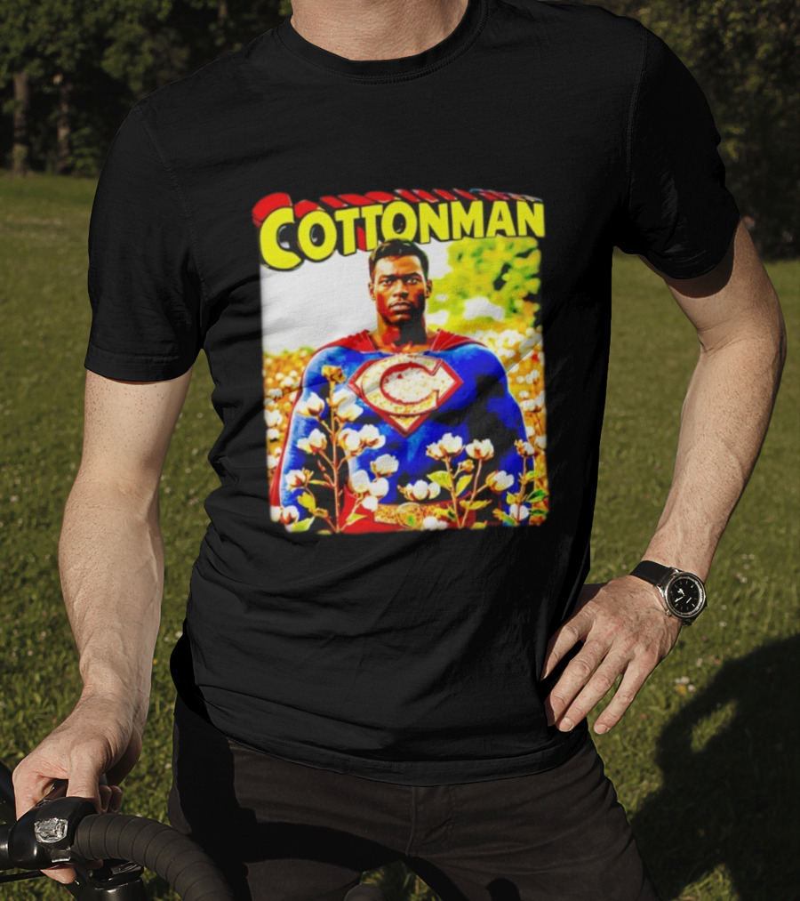 Cottonman Superman Hero In Blooming Cotton Field T-Shirt