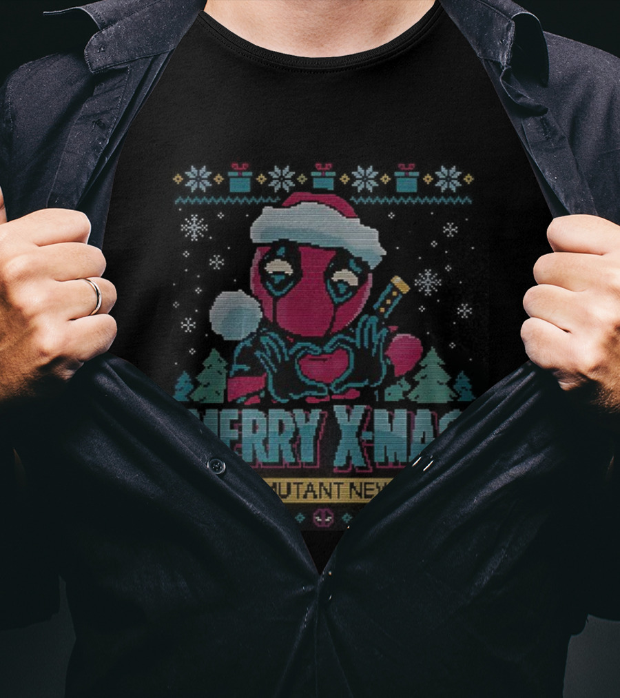 Deadpool Merry Xmas And A Mutant New Year Santa Hat Christmas Sweater T-Shirt