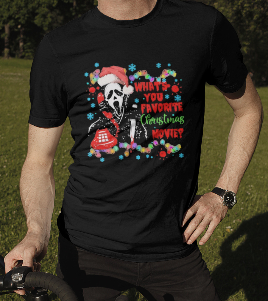 Ghostface Christmas Movie Phone Santa Hat Light Decoration T-Shirt