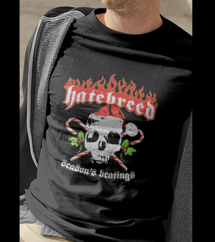 Hatebreed Flaming Logo Christmas Santa Skull Seasons Beatings T-Shirt