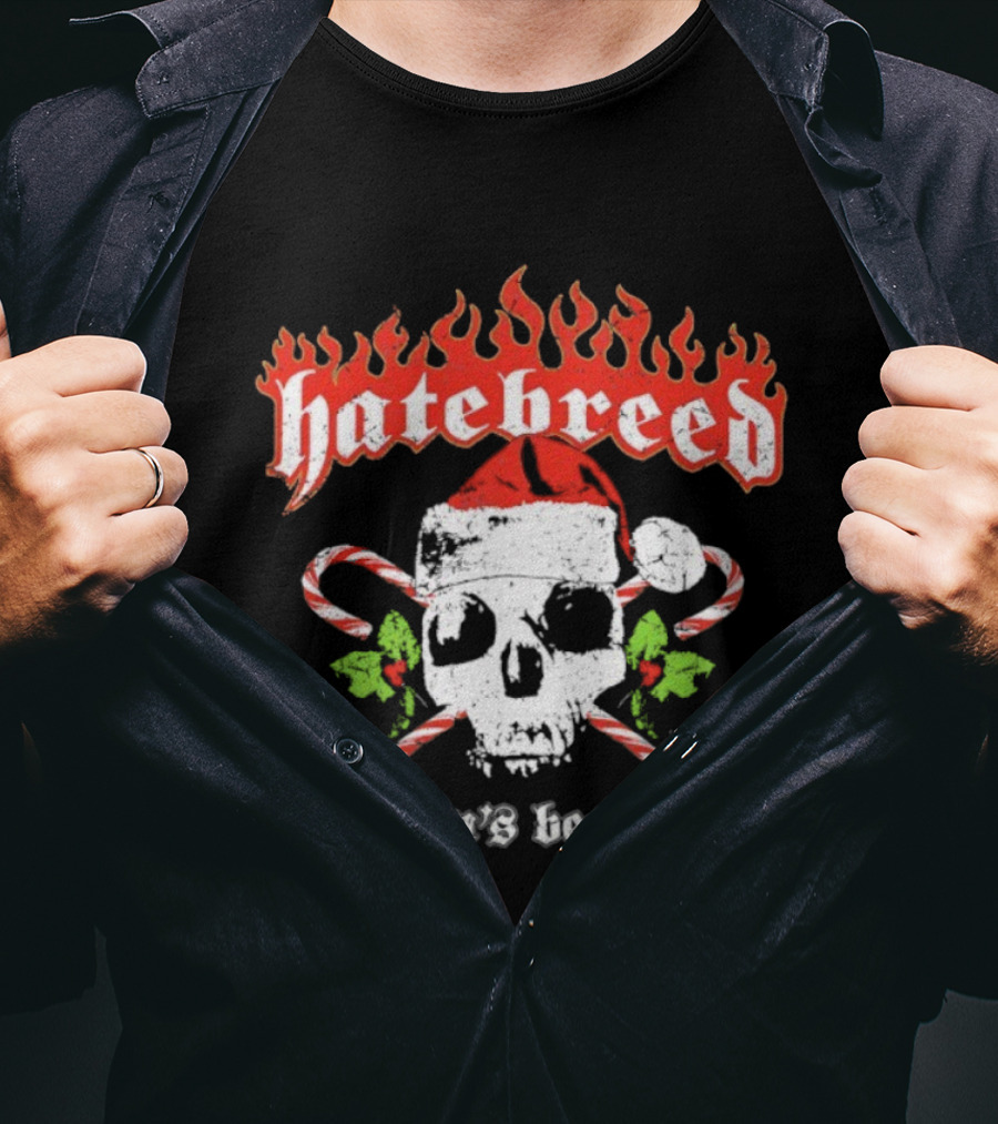 Hatebreed Flaming Logo Christmas Santa Skull Seasons Beatings T-Shirt