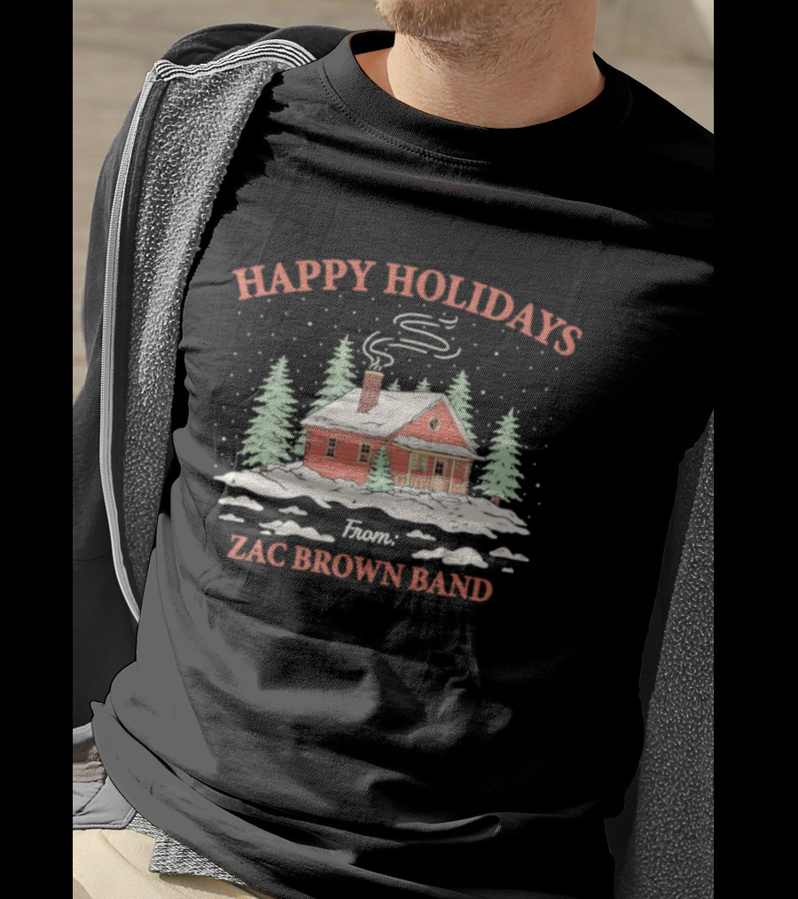 Happy Holidays Cabin Scene Snowy Winter Zac Brown Band T-Shirt
