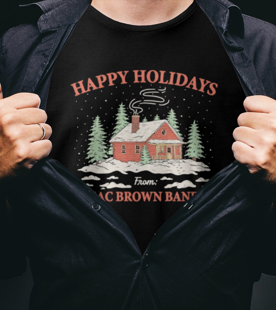 Happy Holidays Cabin Scene Snowy Winter Zac Brown Band T-Shirt
