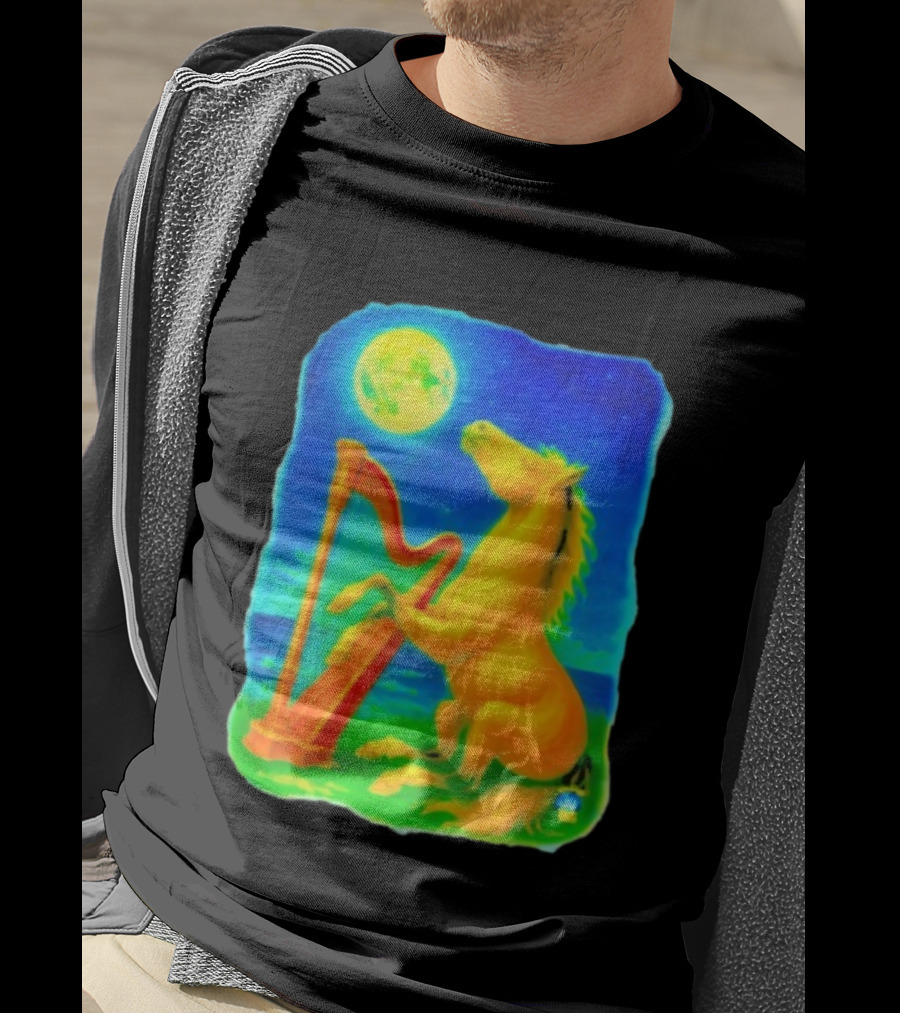 Magical Moonlit Horse Harp Player Fantasy Scene For Horse Lovers T-Shirt