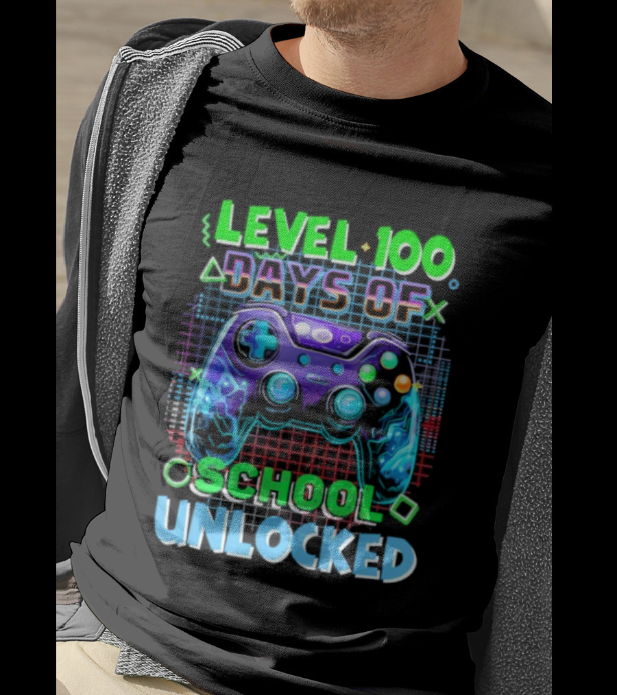 Level 100 Days Of School Unlocked Video Games Controller T-Shirt