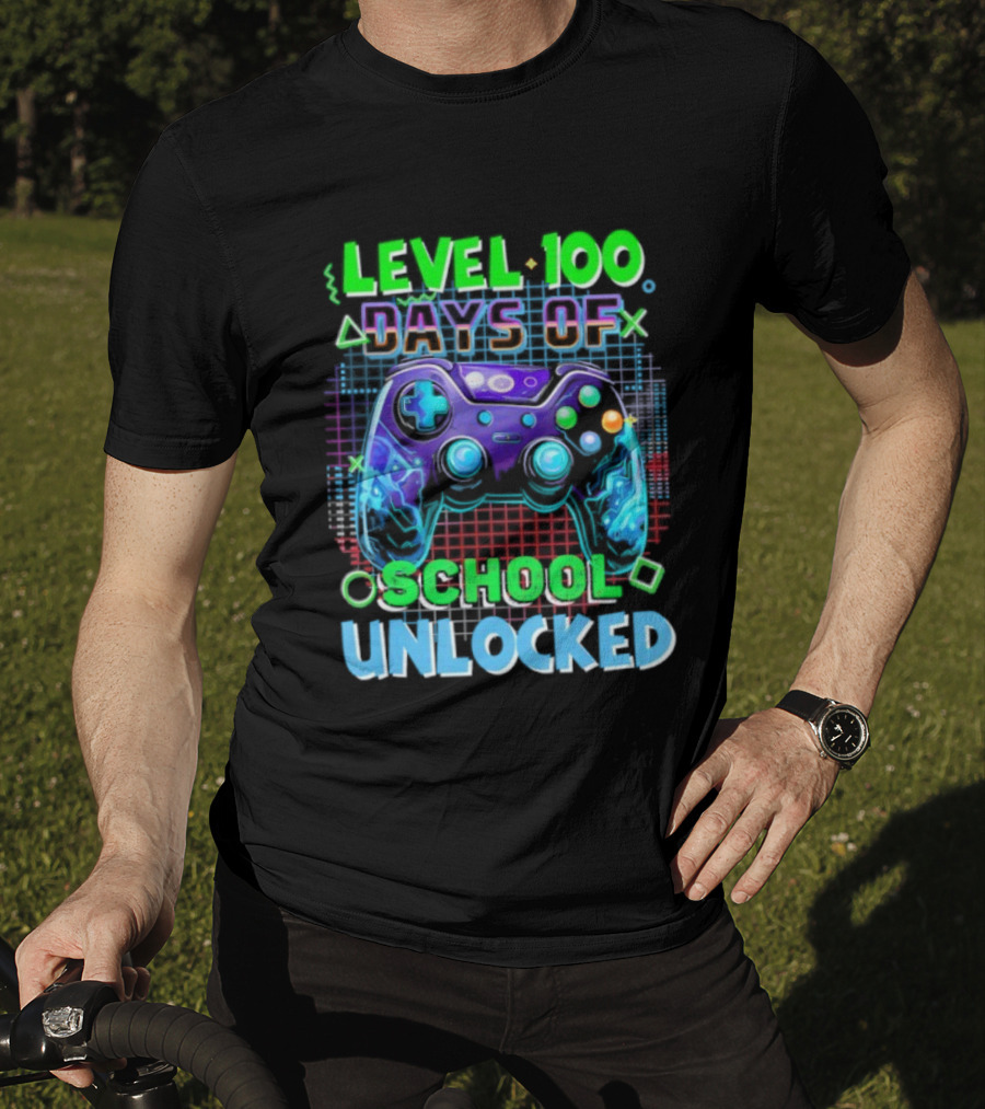 Level 100 Days Of School Unlocked Video Games Controller T-Shirt