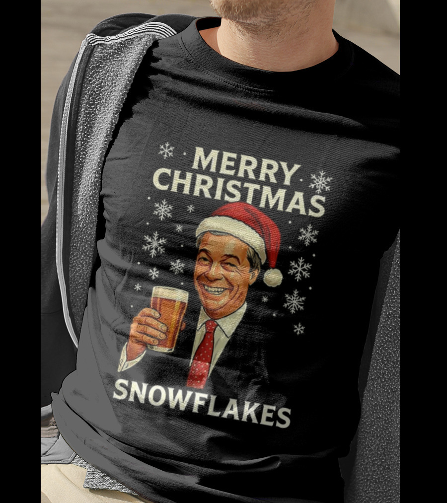 Merry Christmas Snowflakes Nigel Farage Raises His Glass Caricature T-Shirt