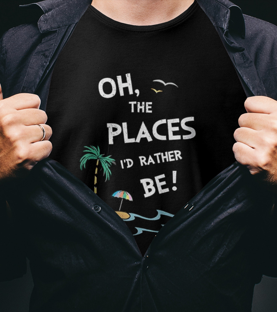 Oh The Places I'd Rather Be Beach Island Palm Tree Waves Umbrella T-Shirt