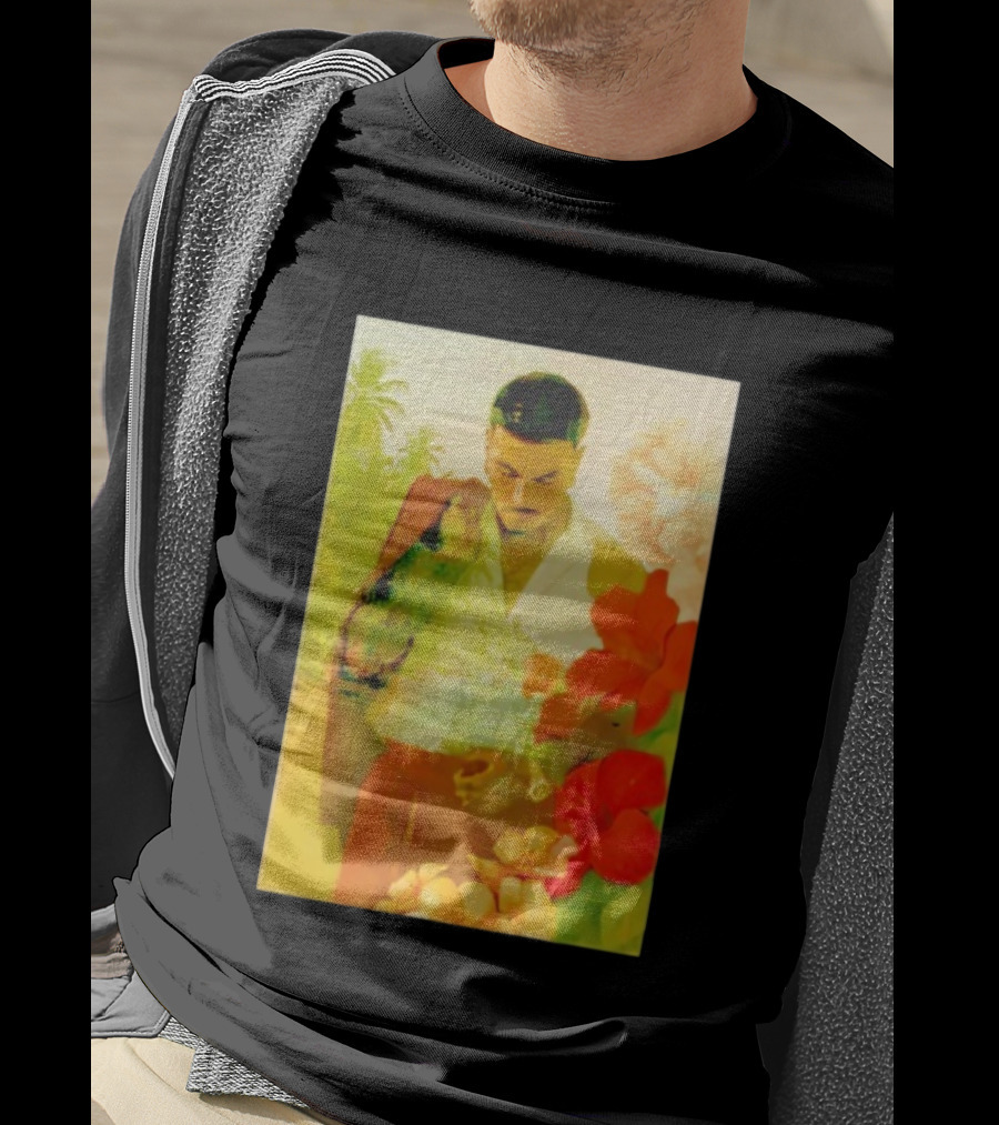 Rauw Alejandro Tropical Floral Portrait With Suit And Flowers T-Shirt