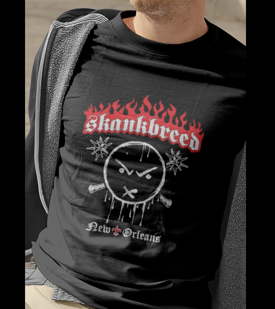 Skankbreed New Orleans Flames And Skull Icon Fleur-de-Lis T-Shirt