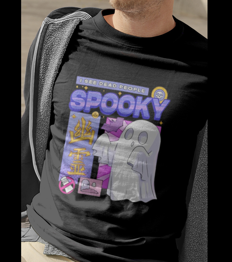 I See Dead People Spooky Ghost RIP Skull Asian Characters T-Shirt