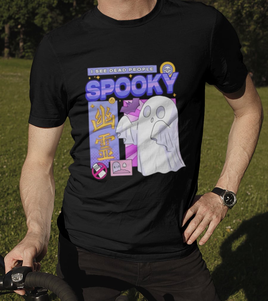 I See Dead People Spooky Ghost RIP Skull Asian Characters T-Shirt