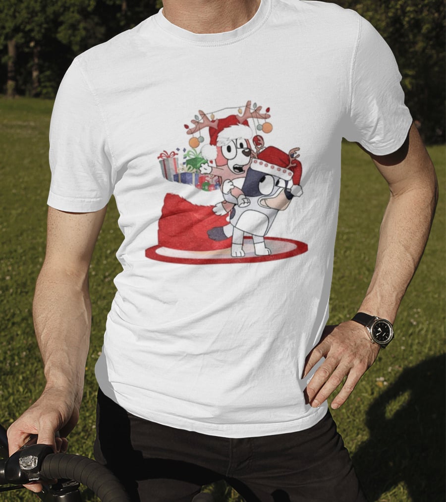 Bluey And Bingo Reindeer Santa Hat Merry Christmas Festive Celebration T-Shirt
