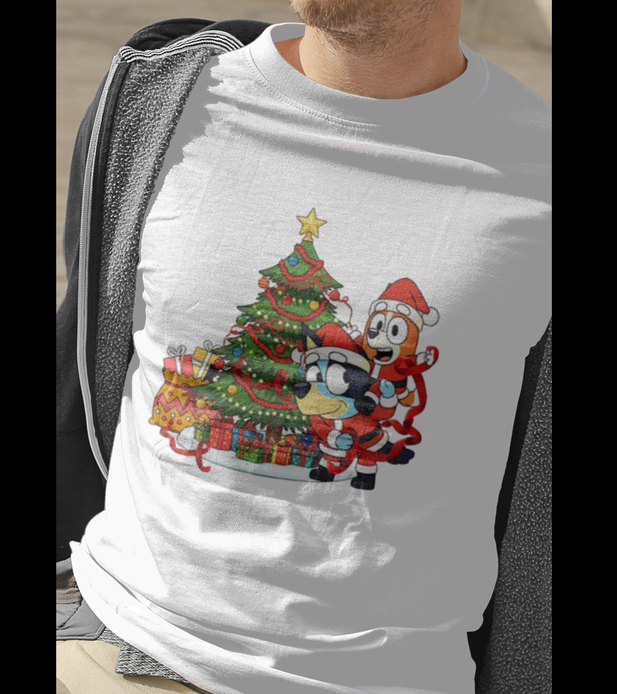 Bluey Bingo Christmas Tree Santa Hat Merry Christmas T-Shirt