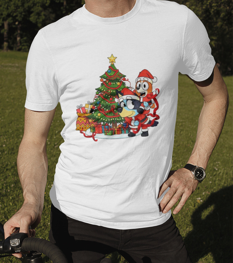 Bluey Bingo Christmas Tree Santa Hat Merry Christmas T-Shirt
