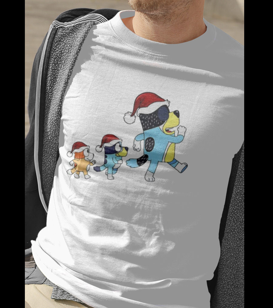 Bluey Bingo Bandit Santa Hat Merry Christmas Walk T-Shirt