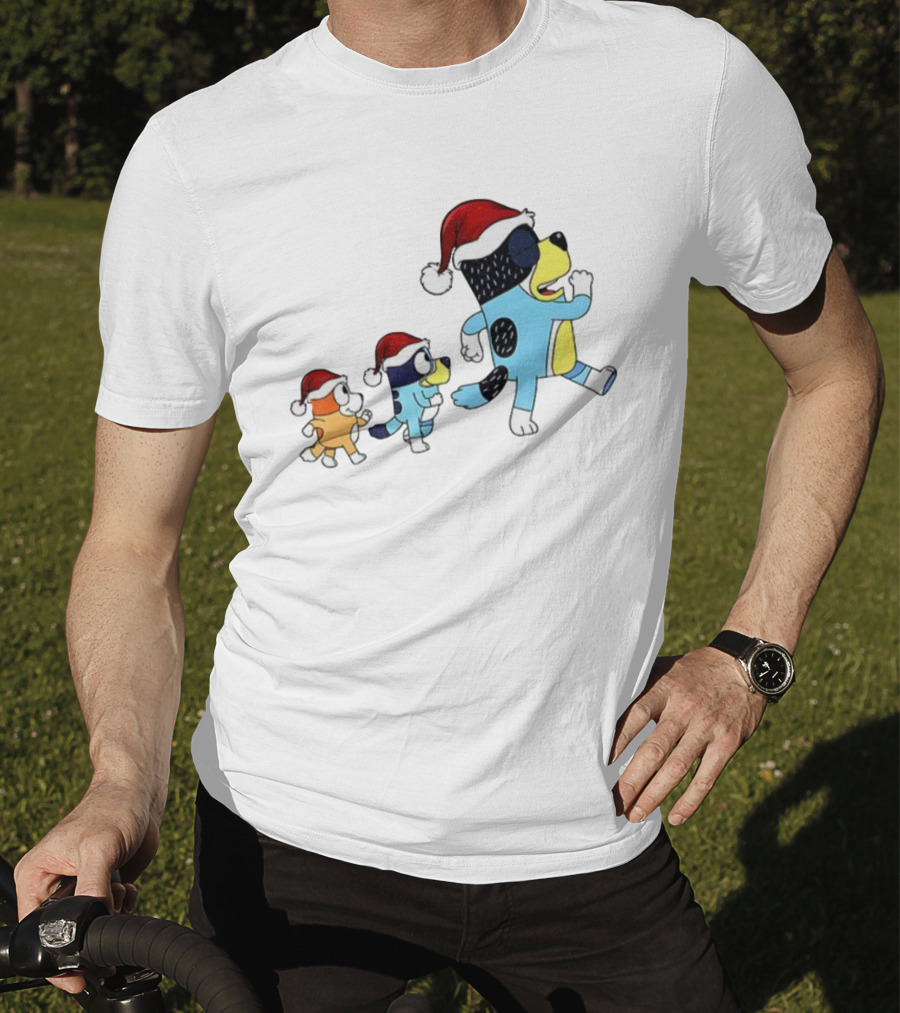 Bluey Bingo Bandit Santa Hat Merry Christmas Walk T-Shirt