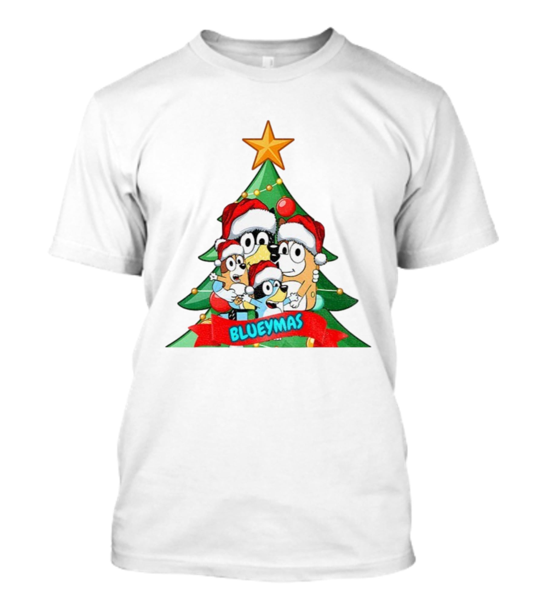 Bluey Family Christmas Tree Blueymas Merry Christmas Santa Hats T-Shirt