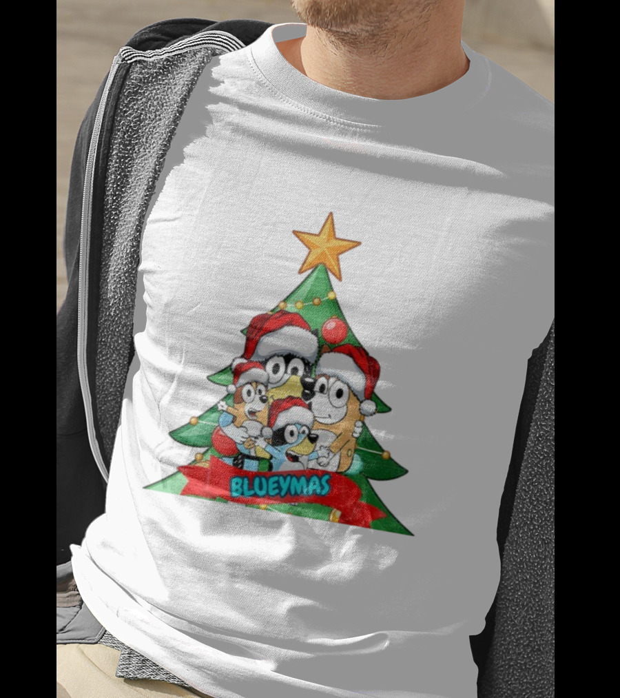 Bluey Family Christmas Tree Blueymas Merry Christmas Santa Hats T-Shirt
