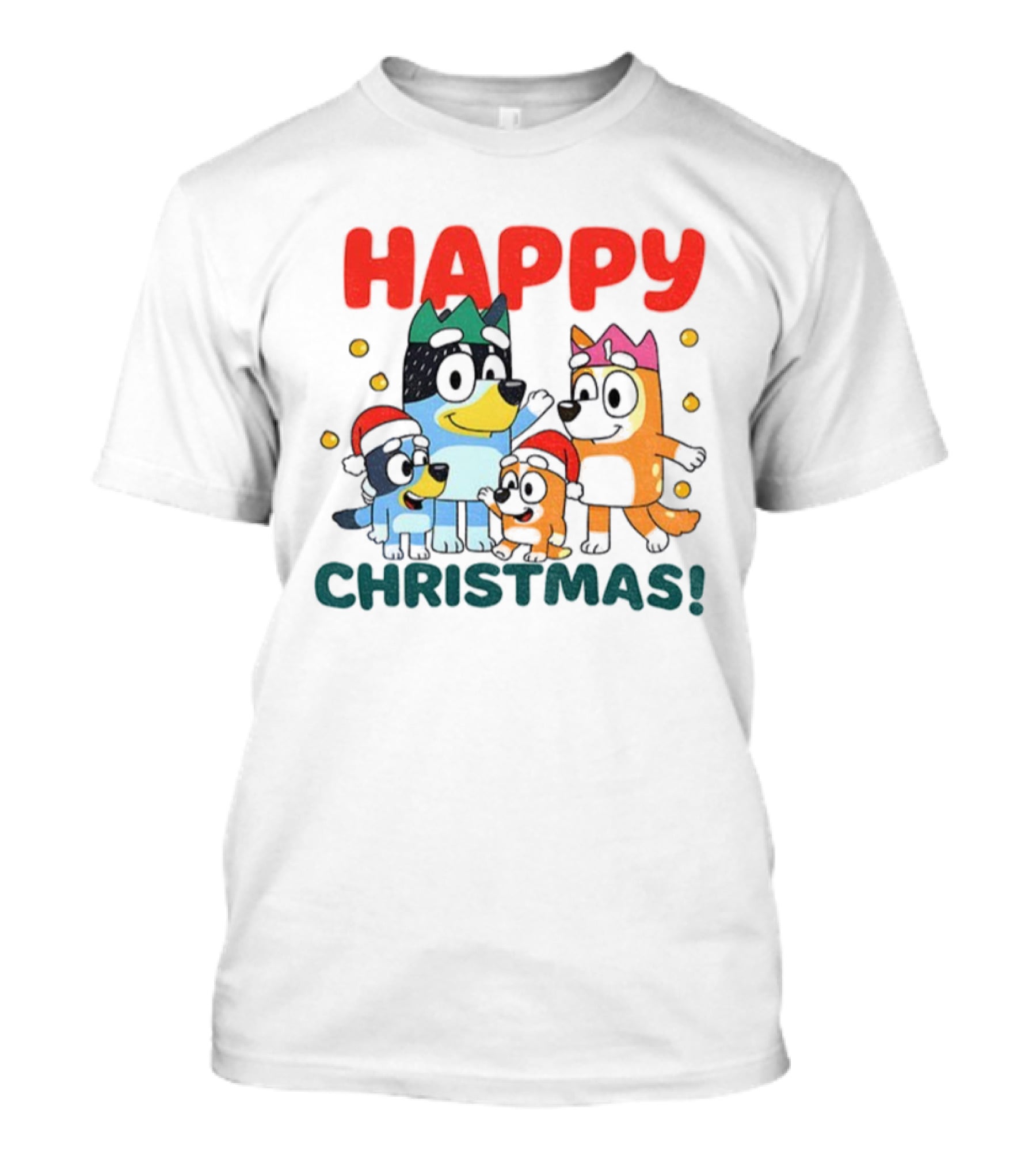 Bluey Family Happy Christmas Santa Hat Celebration T-Shirt