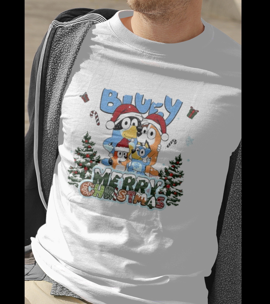 Bluey Family Santa Hat Merry Christmas Holiday Celebration T-Shirt
