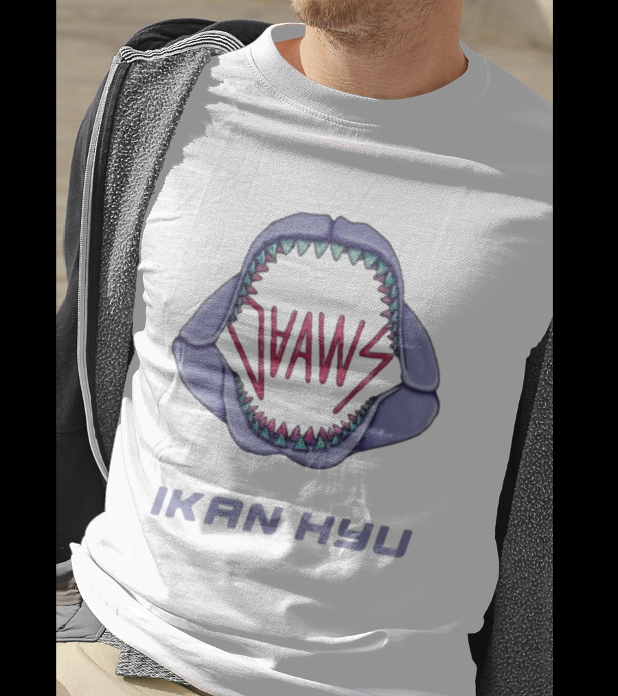 Ikan Hyu Jaaws Shark Teeth Logo Purple Zigzag T-Shirt