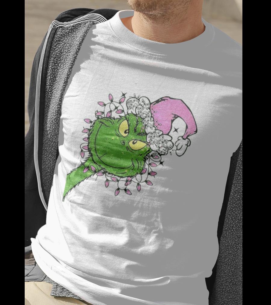 Pink Santa Grinch Feeling Extra Grinchy Today Christmas Lights T-Shirt