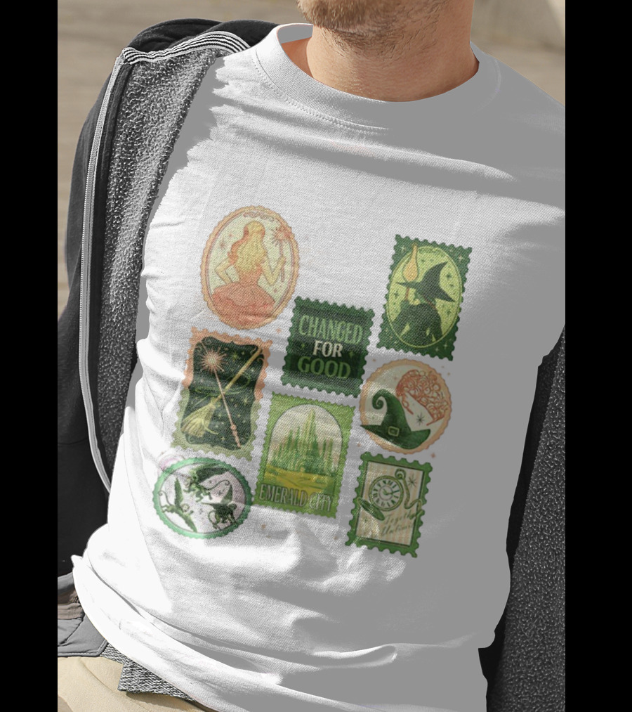 Wicked Changed For Good Emerald City Merry Christmas Glinda Elphaba Wizard Wand Witch Hat T-Shirt