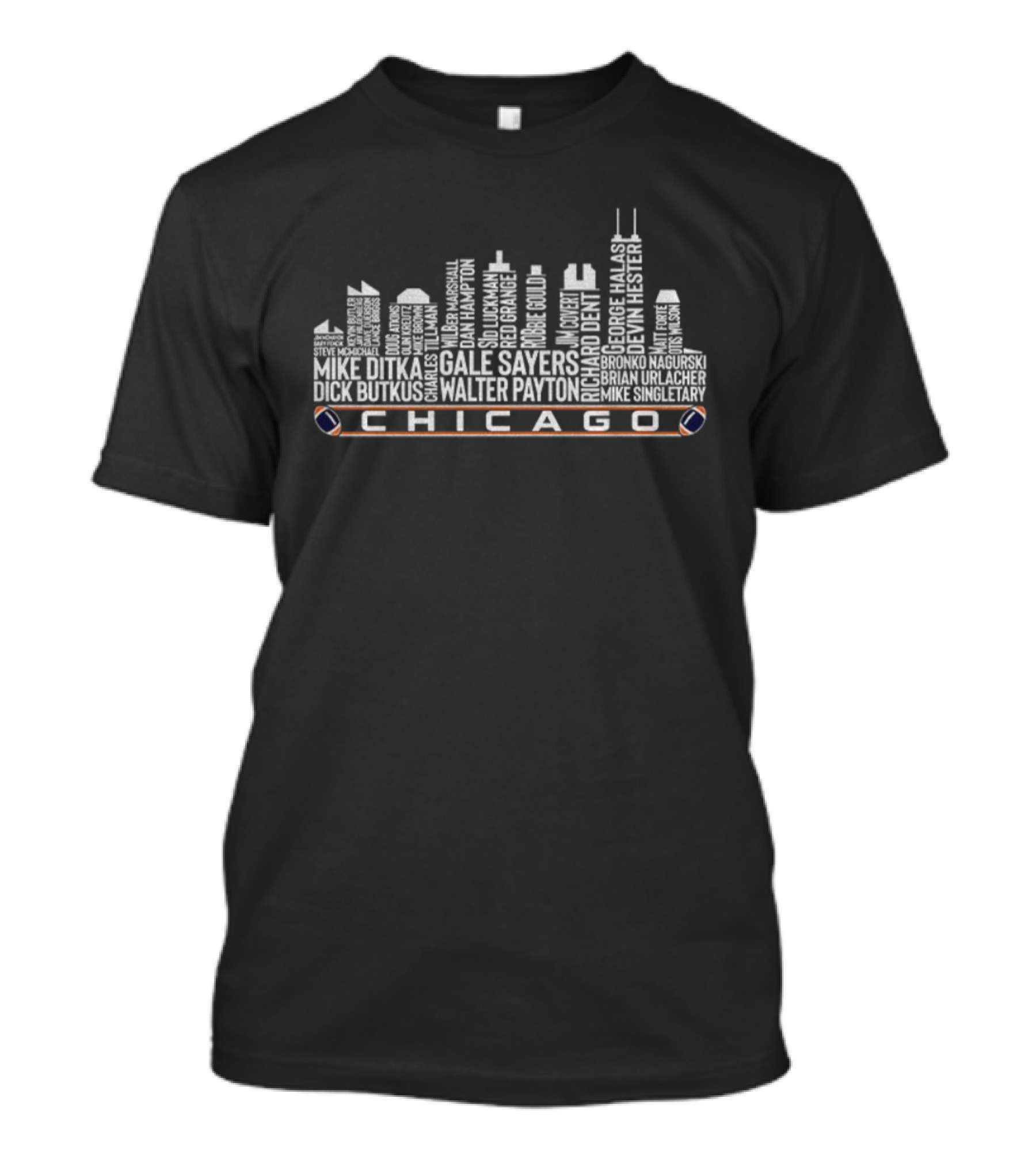 Chicago Bears City Skyline Walter Payton Gale Sayers Dick Butkus Football Legends T-Shirt