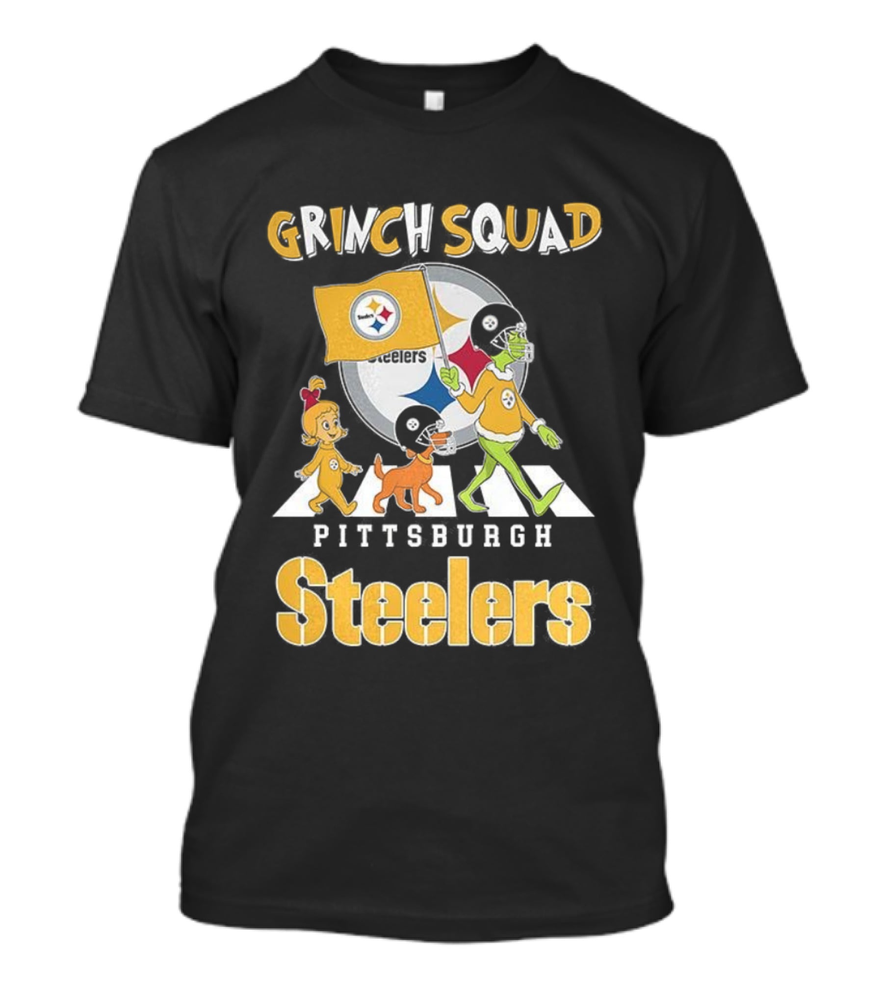 Grinch Squad Pittsburgh Steelers Christmas Abbey Road Football Team T-Shirt