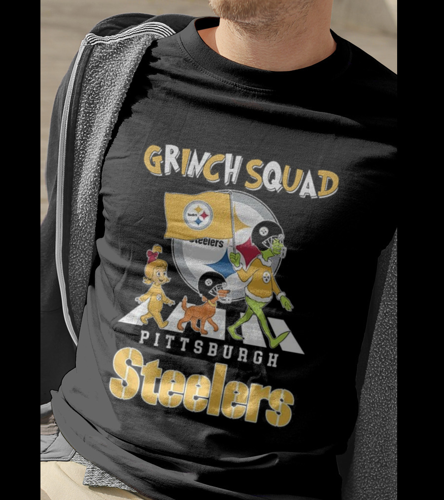Grinch Squad Pittsburgh Steelers Christmas Abbey Road Football Team T-Shirt