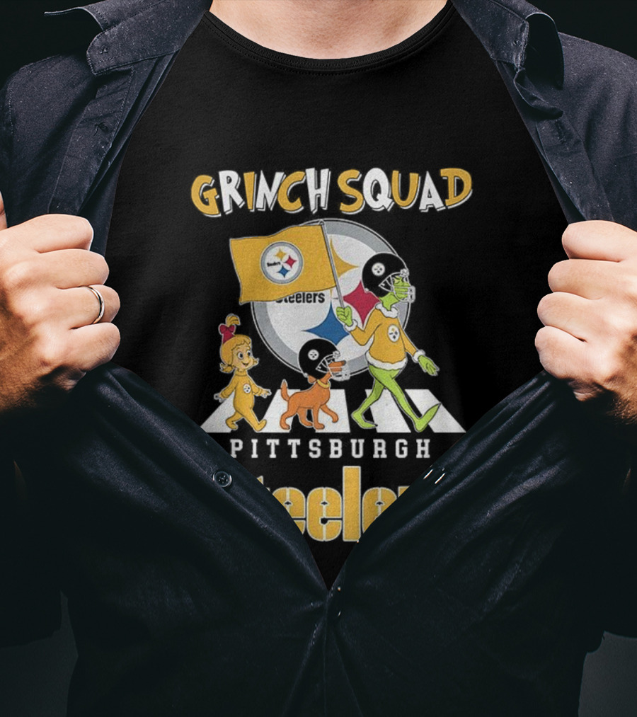 Grinch Squad Pittsburgh Steelers Christmas Abbey Road Football Team T-Shirt